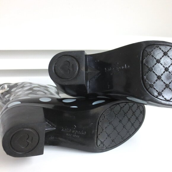 NWOB KATE SPADE RANDI POLKA DOT RAIN BOOTS BLACK Sz-7.5 - Picture 6 of 8